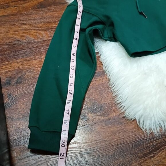 Kin Cropped Green Cotton S Hoodie With Satin-Lined Hood Drawstring - Picture 9 of 11